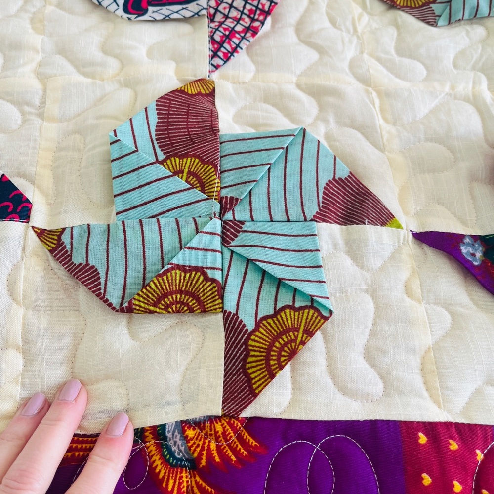 HANDMADE PINWHEEL Quilt Ethnic Fabric Unique STUNNING - Picture 4 of 17